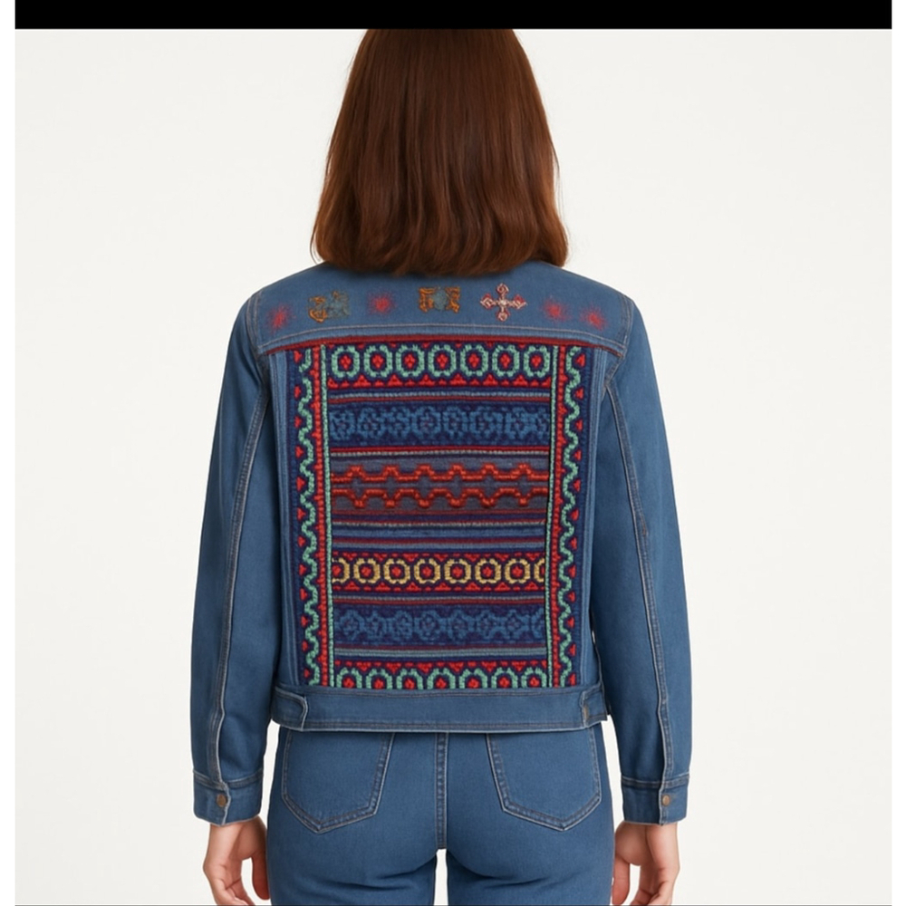 Women's Chico's Design Jean Jacket with Multicolor Embroidery